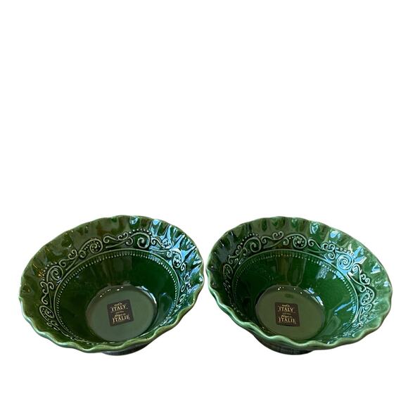 (2)  Maioliche Jessica Made in Italy Salad Bowls 7" Christmas Holiday Green NEW - Picture 15 of 15